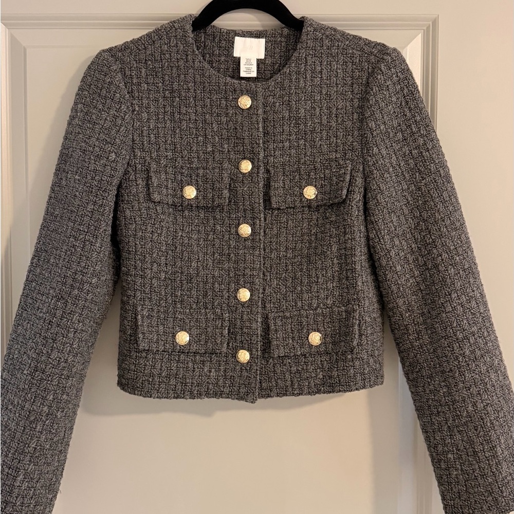 H&M Charcoal Tweed Blazer with Gold Buttons